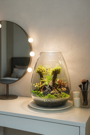 Ethereal Orchids – Masdevallia & Jewel Orchid Terrarium (6”W × 8”H, DOOA SHIZUKU with LED Light & Stand