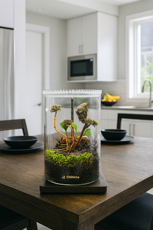Elysian Garden – Peperomia Green Terrarium (6”W × 8”H, Chihiros Dew L Glass with LED Light & Stand)