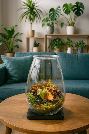 Elysian Garden – Begonia Pavonina Terrarium (6”W × 8”H, DOOA SHIZUKU with LED Light & Stand)