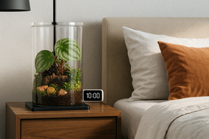Elysian Garden - Watermelon Peperomia Jar Terrarium 5X7 Inches. With LED Desk Light