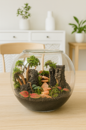 Whispering Woods – A Living Forest in Glass small bowl 4”W × 5”H with Clip on LED light